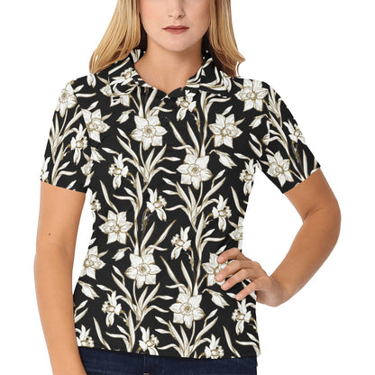 Daffodils Pattern Print Design DF06 Women's Polo Shirt