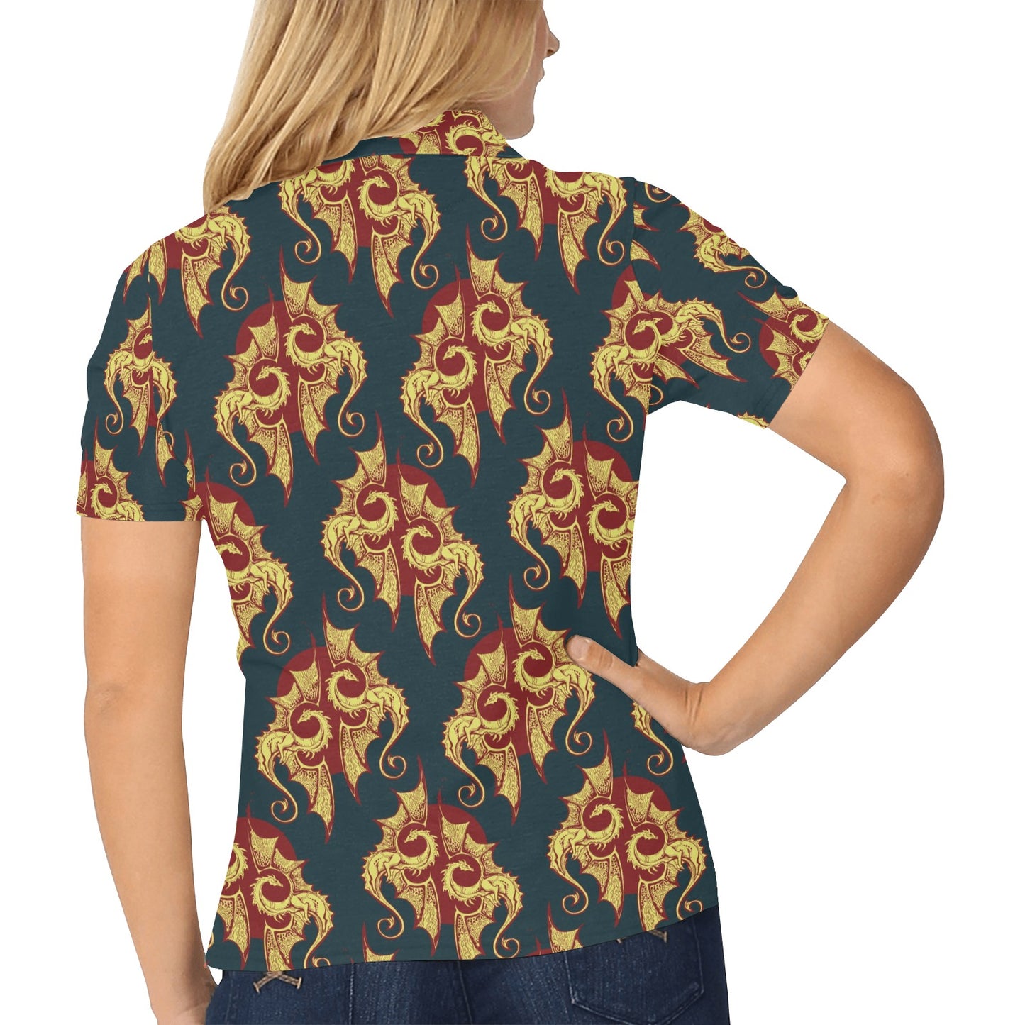 Dragons Gold Design Pattern Women's Polo Shirt