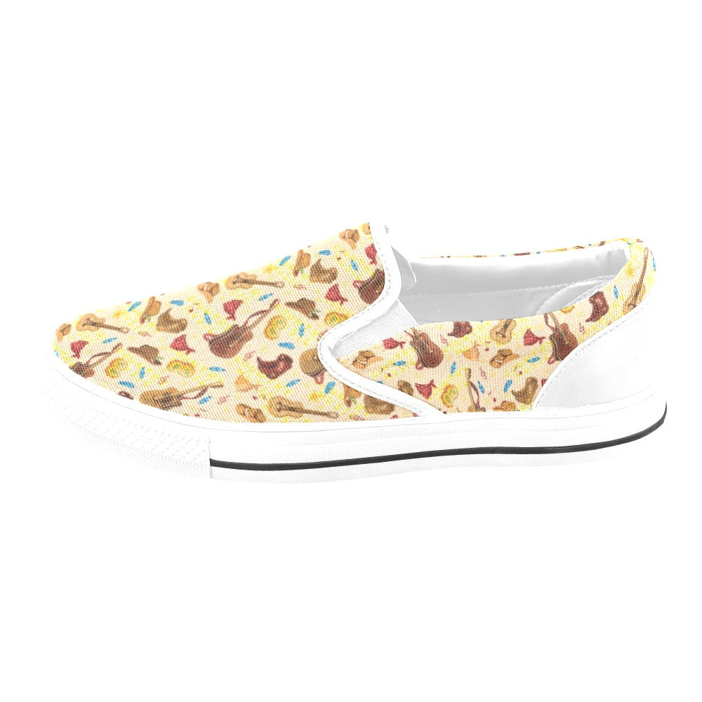 Western Lifestyle Print Design LKS303 White Slip Ons Canvas Women's Shoes