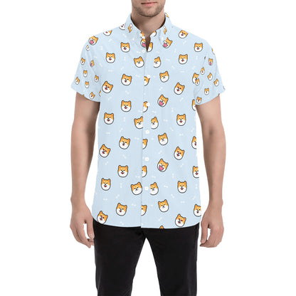 Shiba Inu Print Design LKS3012 Men Short Sleeve Button Up Shirt