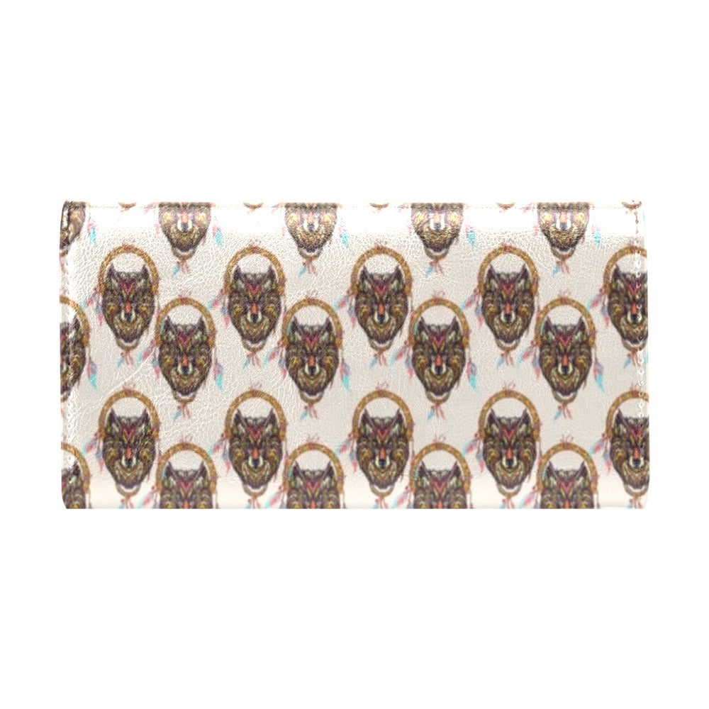 Wolf Tribal Dream Catcher Design Print Women's Trifold Wallet
