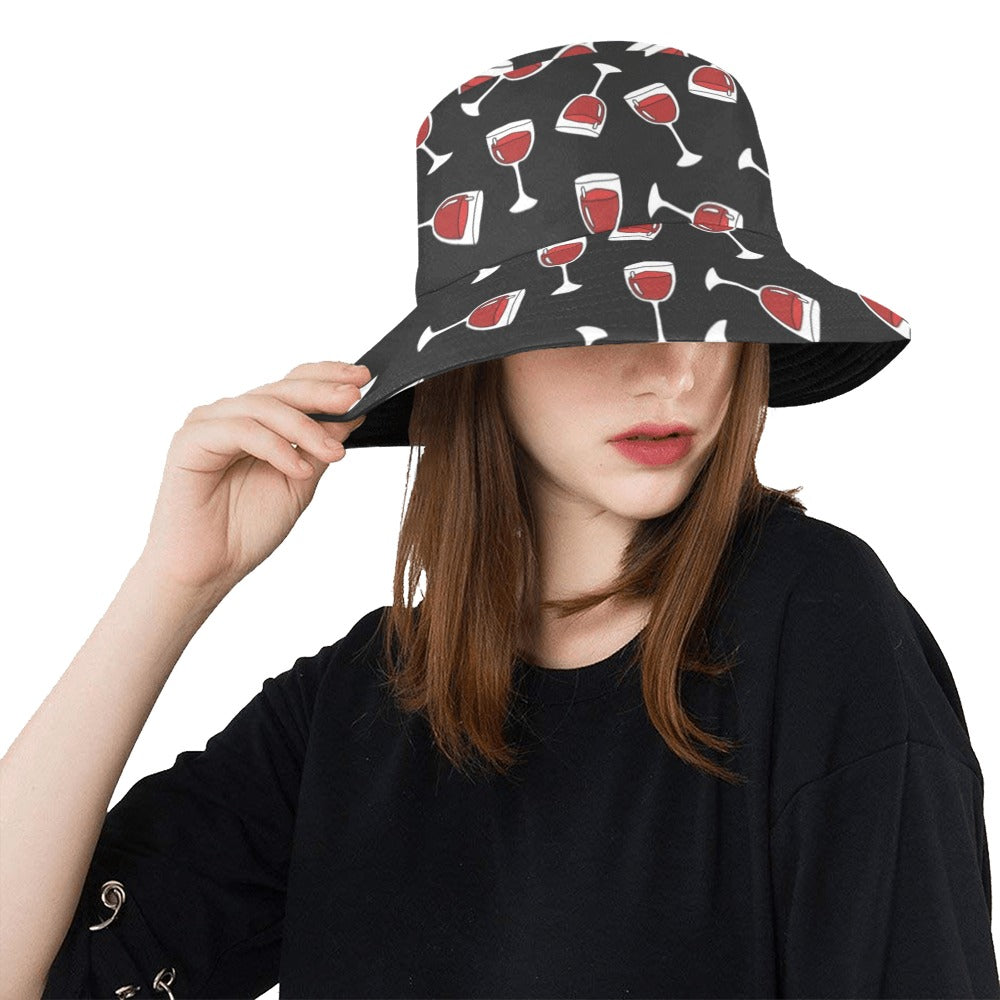 Wine Glass Print Design LKS303 Unisex Bucket Hat