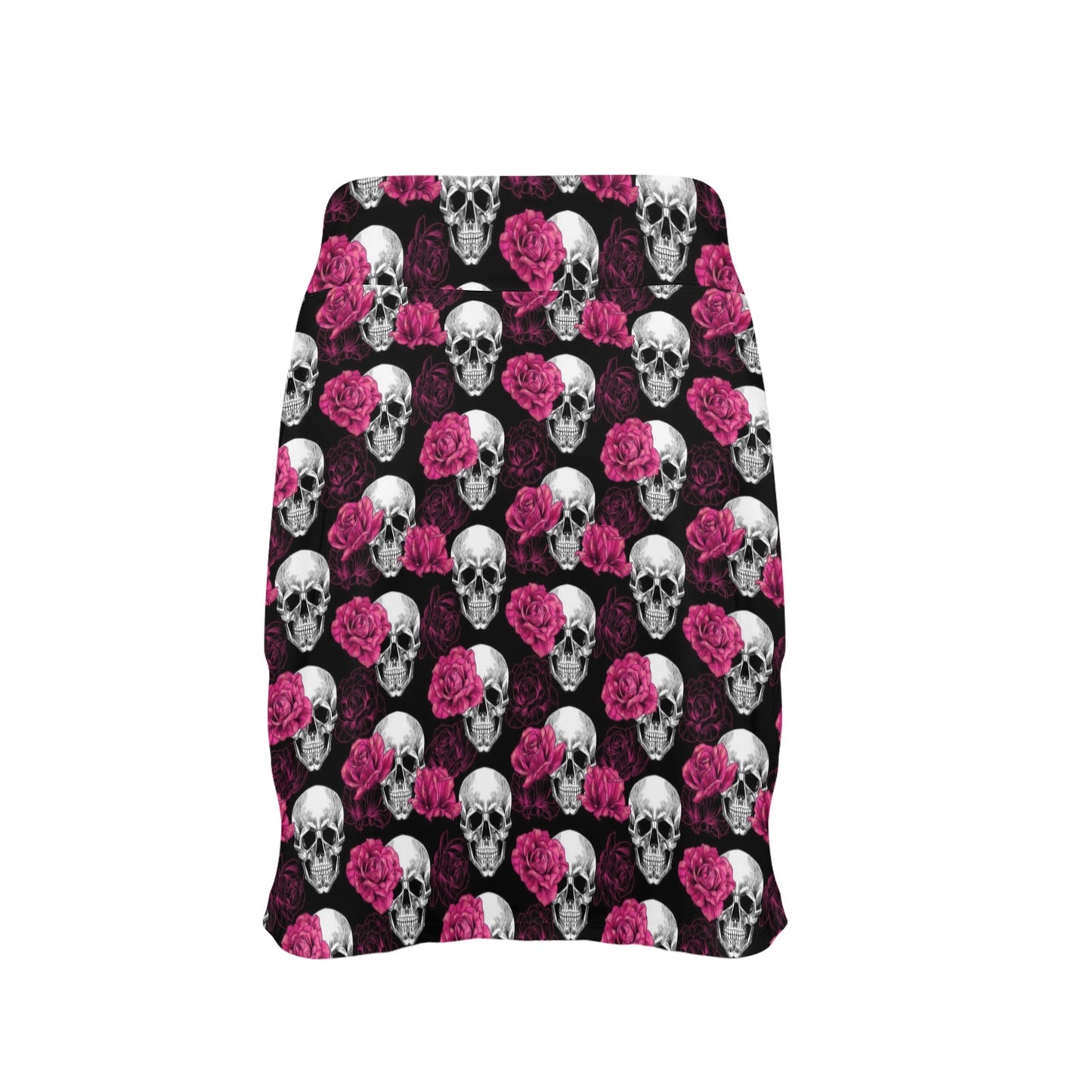 Pink Rose Skull Themed Print 17" Golf & Pickleball Skort with Pockets