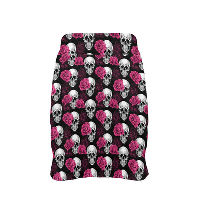 Pink Rose Skull Themed Print 17" Golf & Pickleball Skort with Pockets