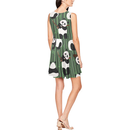 Panda Pattern Print Design A04 Sleeveless Dress