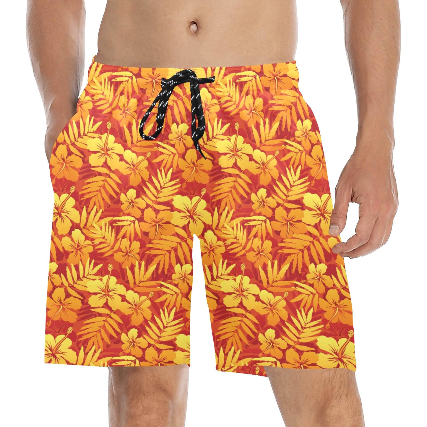 Hibiscus Summer Print Design LKS302 Men's Swim Trunks Beach Shorts