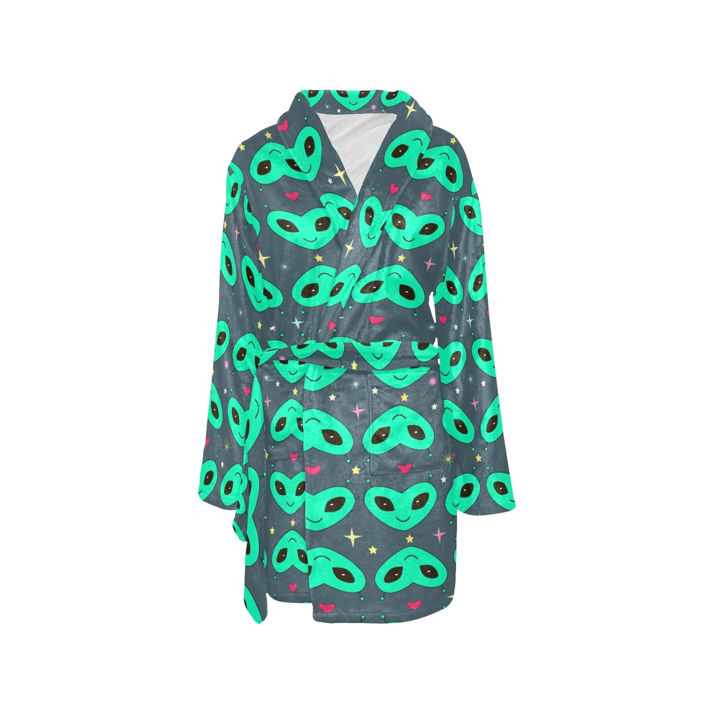 Alien Head Heart Pattern Print Design 03 Women's Fleece Robe