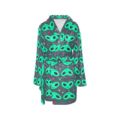 Alien Head Heart Pattern Print Design 03 Women's Fleece Robe
