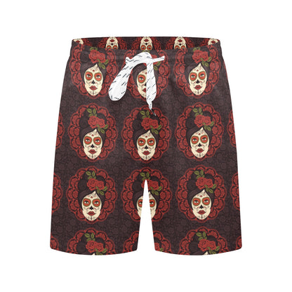 Day of the Dead Mexican Girl Men's Swim Trunks Beach Shorts