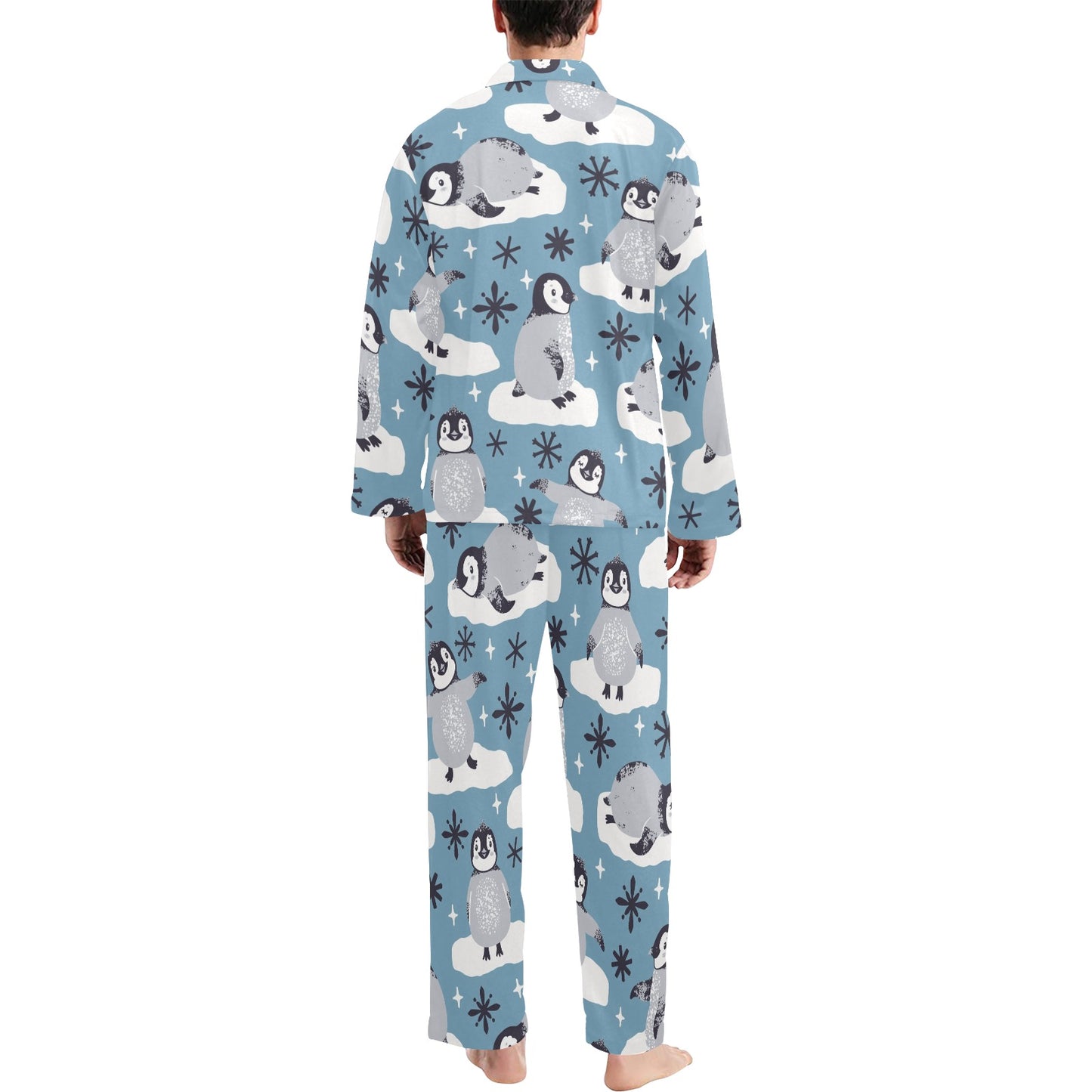 Penguin Pattern Print Design A05 Men's Long Pajama Set