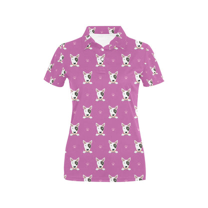 Bull Terrier Happy Print Pattern Women's Polo Shirt