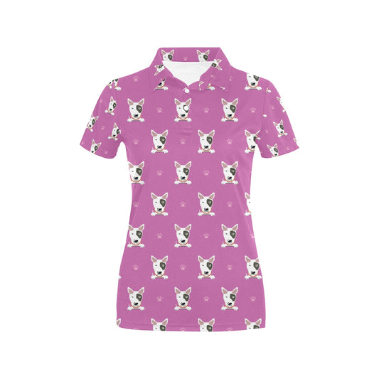 Bull Terrier Happy Print Pattern Women's Polo Shirt