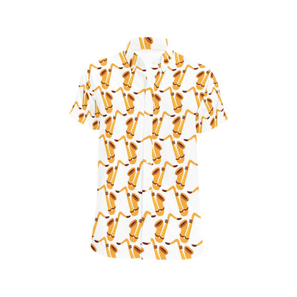 Saxophone Print Design LKS404 Men Short Sleeve Button Up Shirt