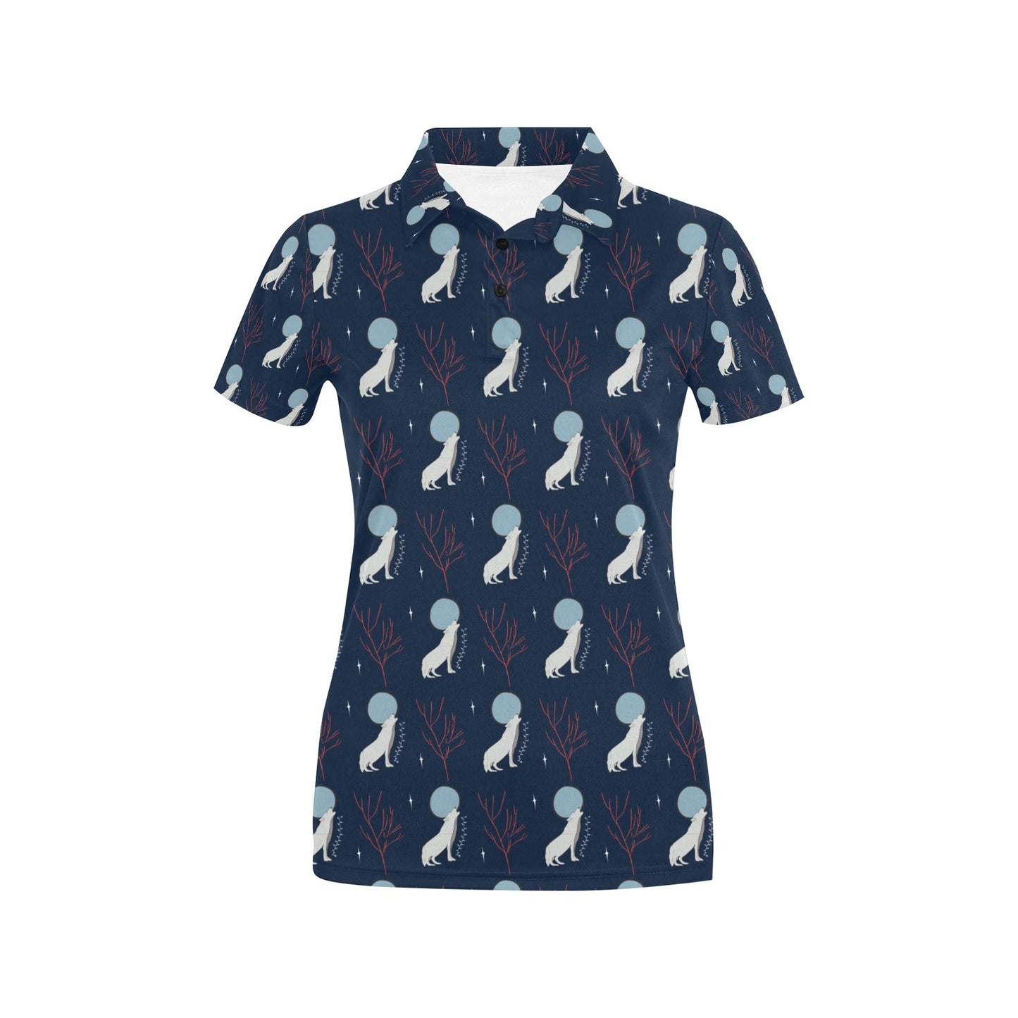 Wolf Moon Print Design LKS304 Women's Polo Shirt