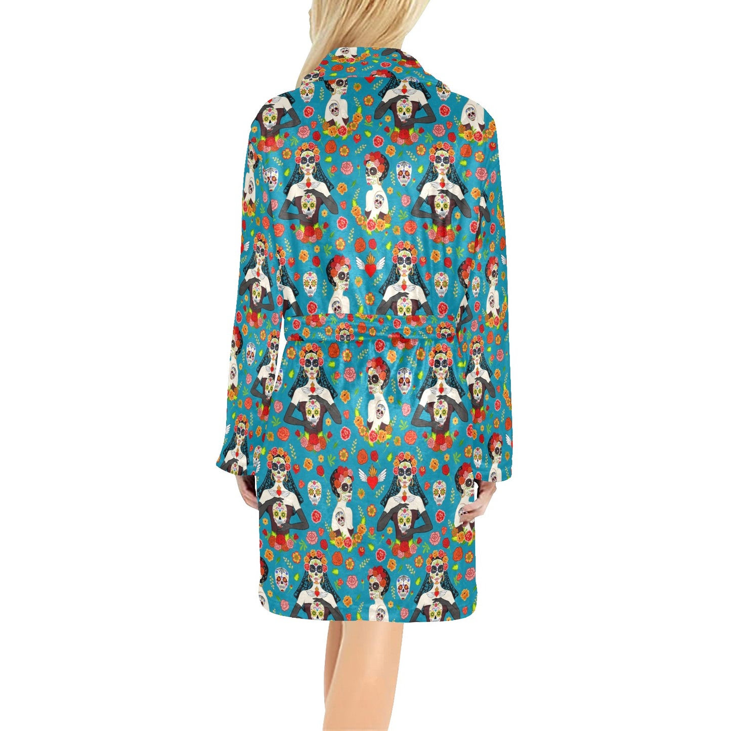 Day of the Dead Old School Girl Design Women's Fleece Robe