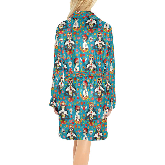 Day of the Dead Old School Girl Design Women's Fleece Robe