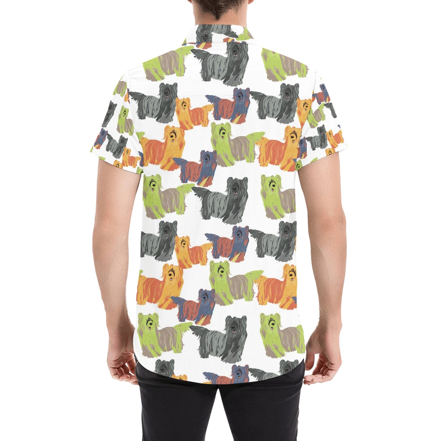 Skye Terriers Print Design LKS301 Men Short Sleeve Button Up Shirt