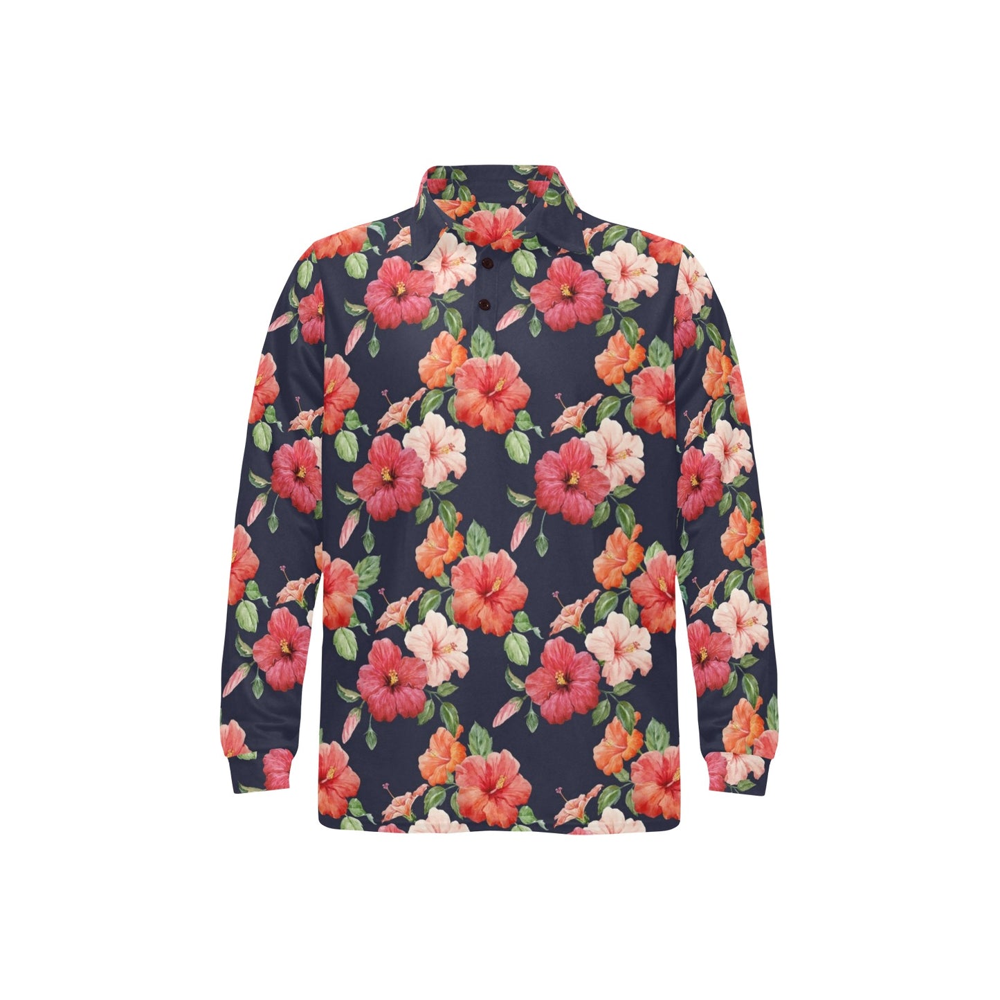 Tropical Flower Pattern Print Design TF020 Long Sleeve Polo Shirt For Men's