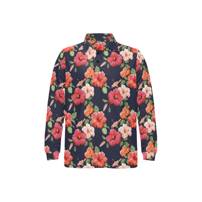 Tropical Flower Pattern Print Design TF020 Long Sleeve Polo Shirt For Men's