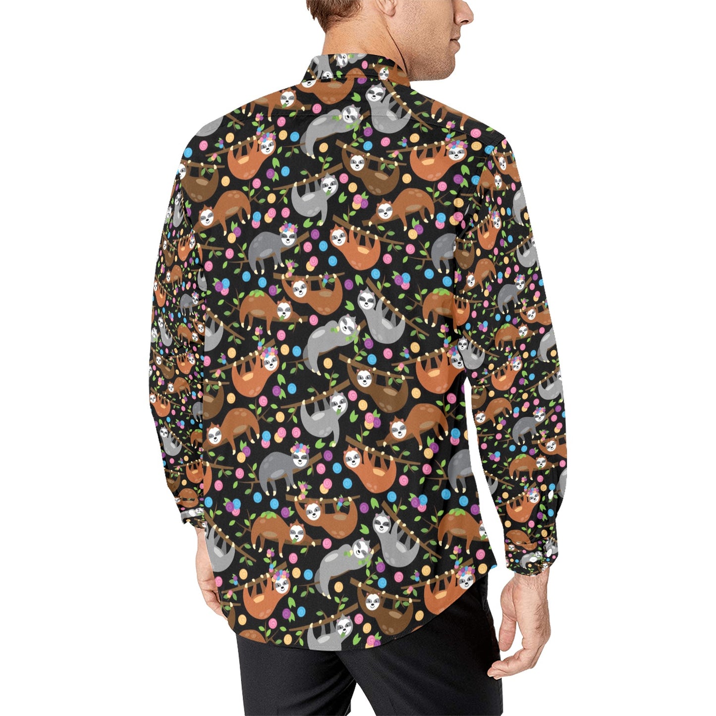 Sloth Print Design LKS306 Men's Long Sleeve Dress Shirt