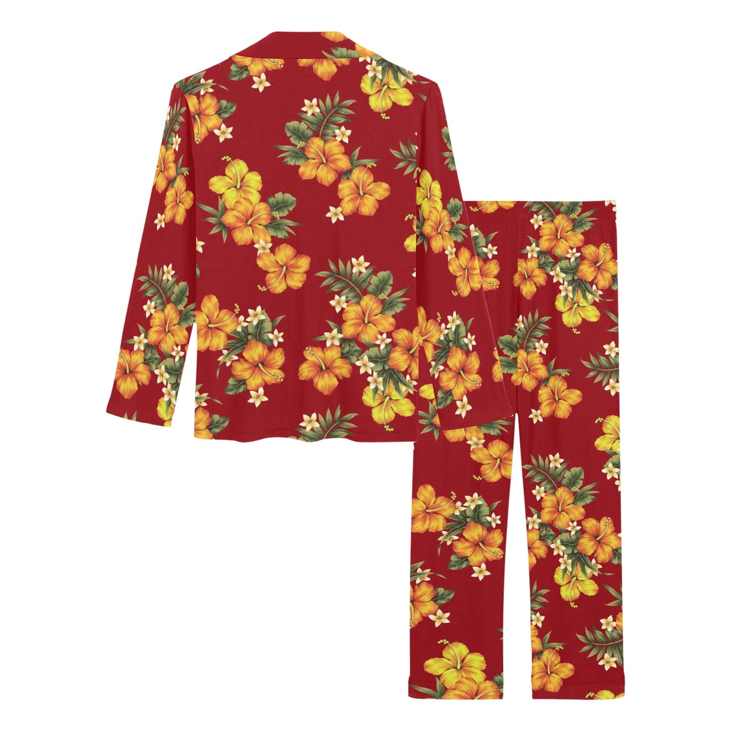 Orange Hibiscus Pattern Print Design HB026 Women's Long Pajama Set