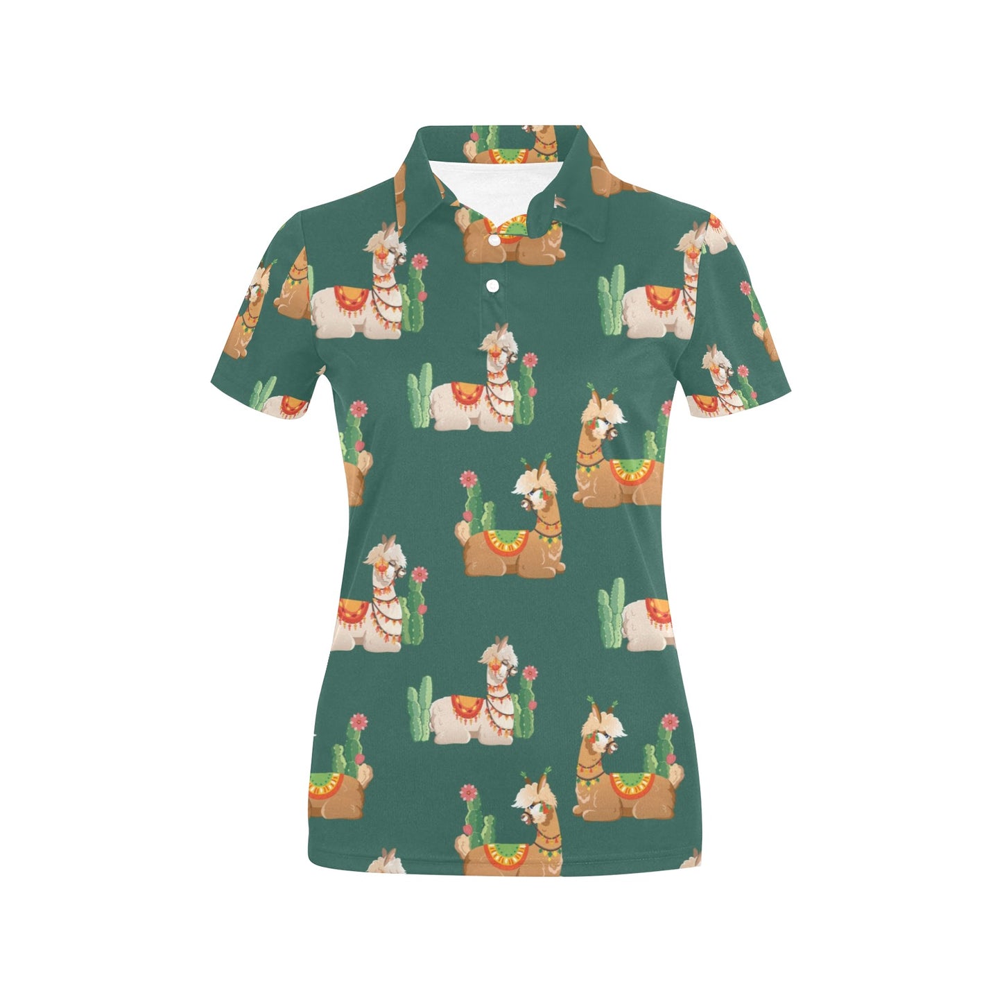 Llama Cactus Pattern Print Design 07 Women's Polo Shirt