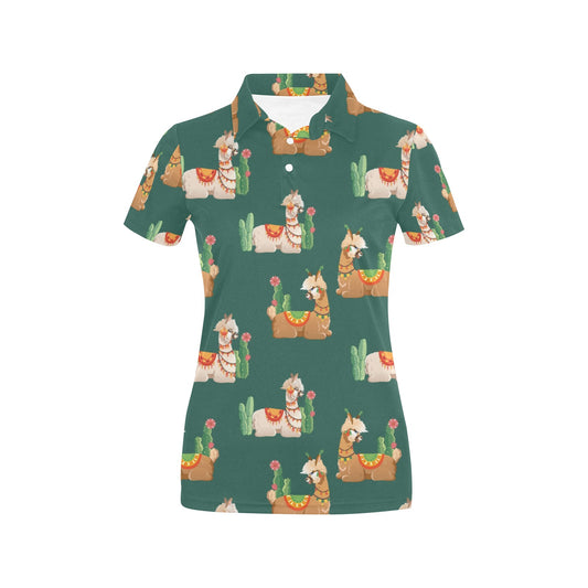 Llama Cactus Pattern Print Design 07 Women's Polo Shirt