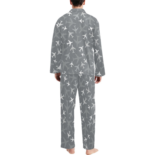Airplane Pattern Print Design 02 Men's Long Pajama Set