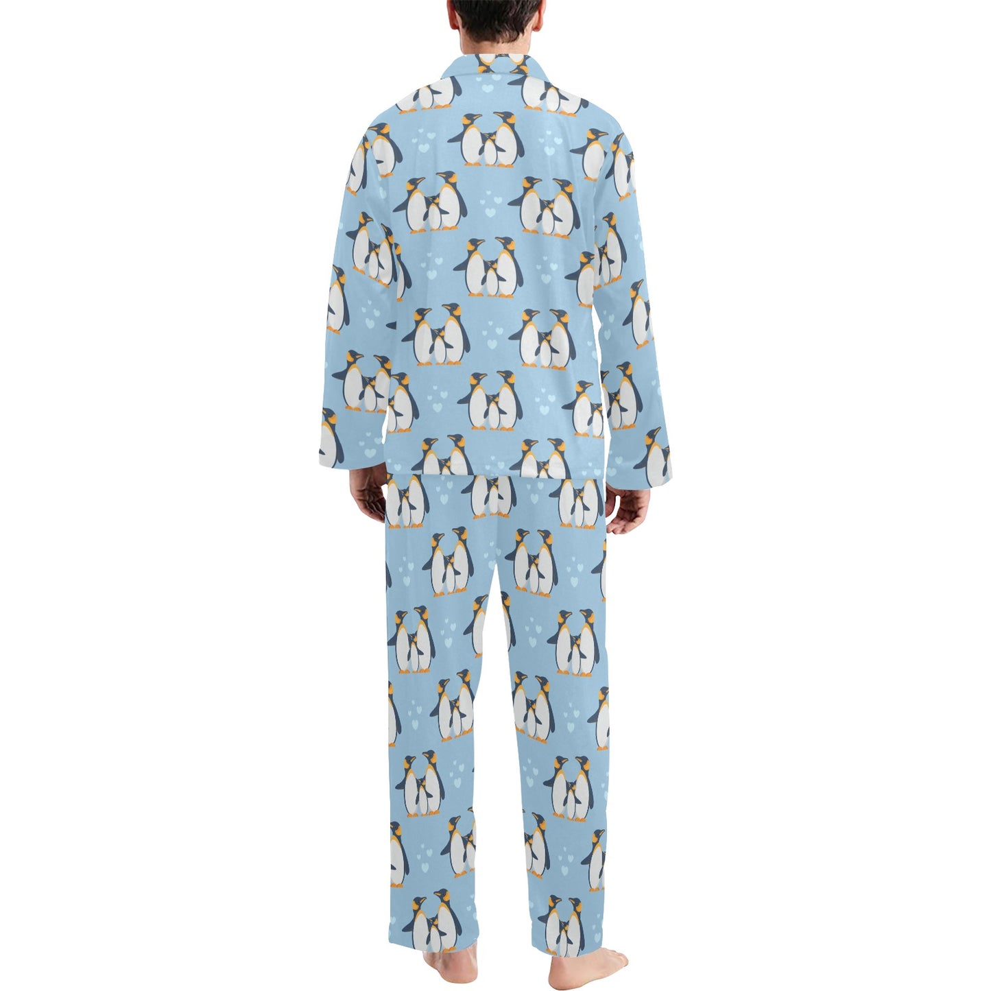 Penguin Pattern Print Design A04 Men's Long Pajama Set