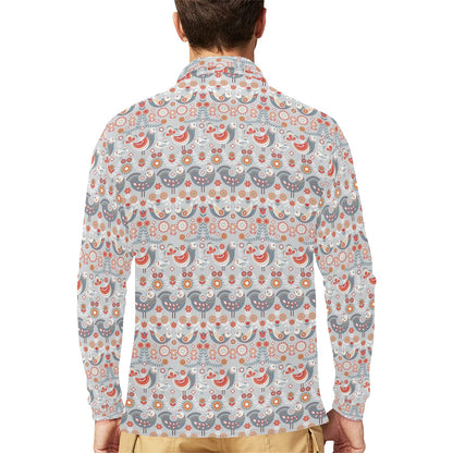 Swedish Nordic Design Print Long Sleeve Polo Shirt For Men's
