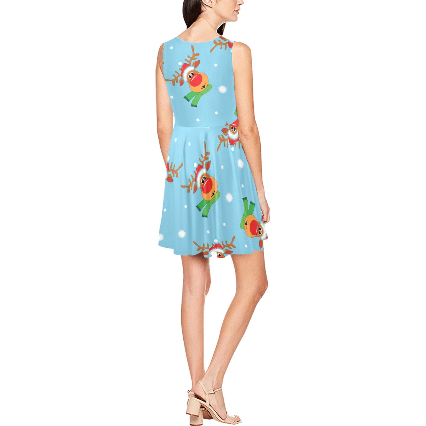 Reindeer cute Pattern Print Design 02 Sleeveless Dress