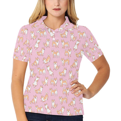 Shiba Inu Print Design LKS303 Women's Polo Shirt