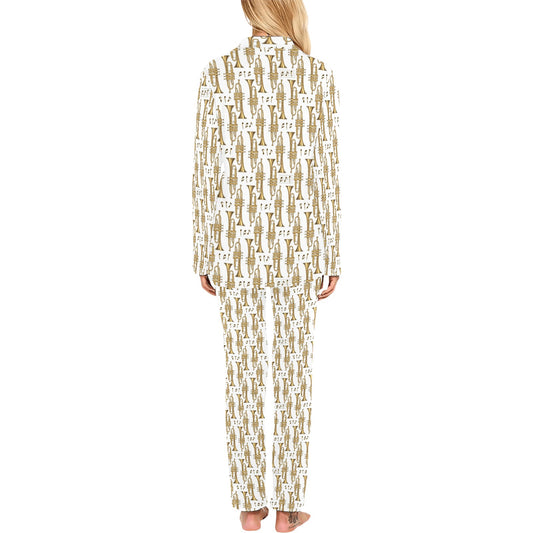 Trumpet with Music Note Print Women's Long Pajama Set