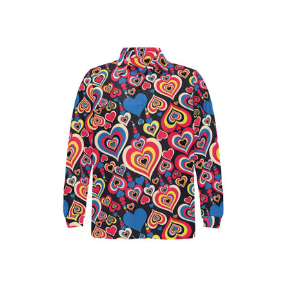 Heart Pattern Print Design HE08 Long Sleeve Polo Shirt For Men's