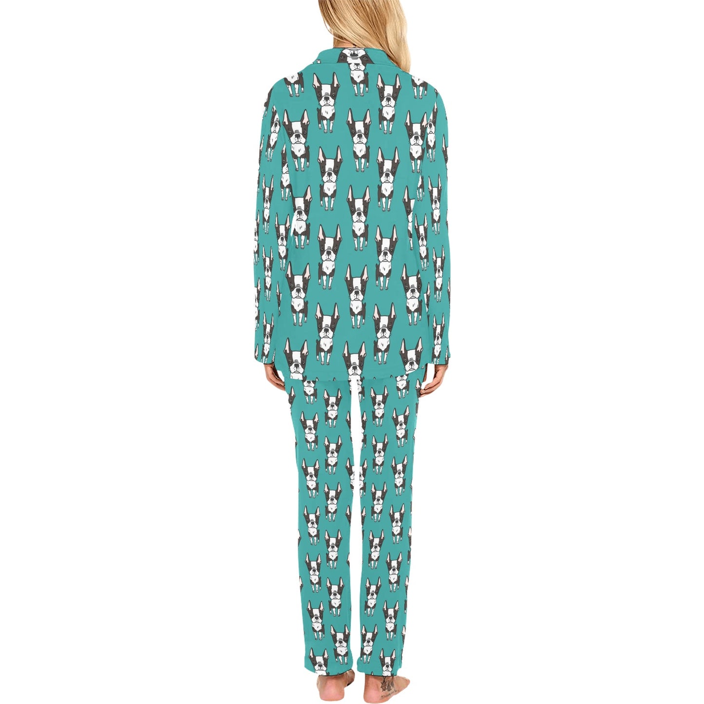 Boston Terrier Pattern Print Design 04 Women's Long Pajama Set