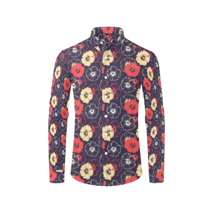 Tropical Flower Print Design LKS302 Men's Long Sleeve Dress Shirt