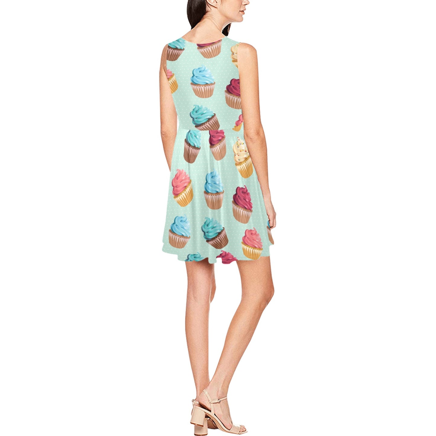 Cupcake Pattern Print Design 01 Sleeveless Dress