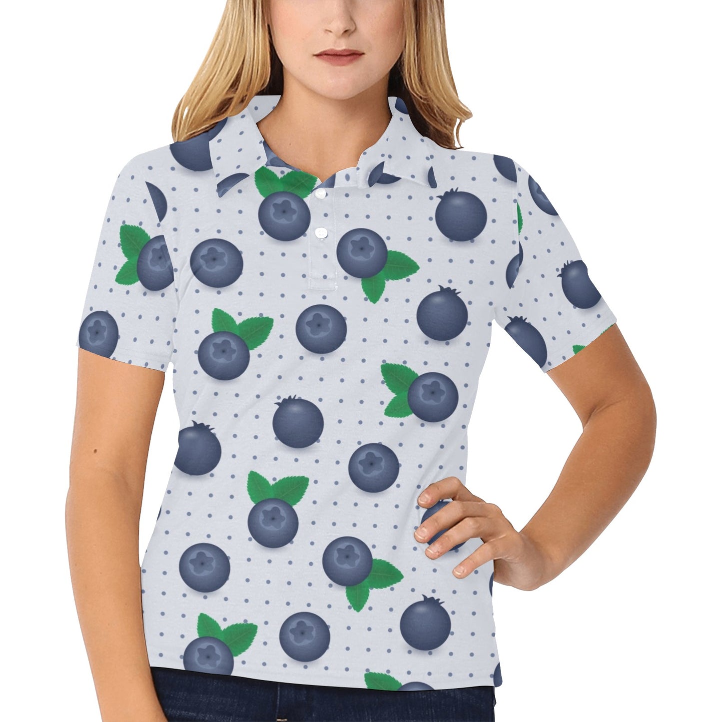 Blueberry Pattern Print Design BB02 Women's Polo Shirt