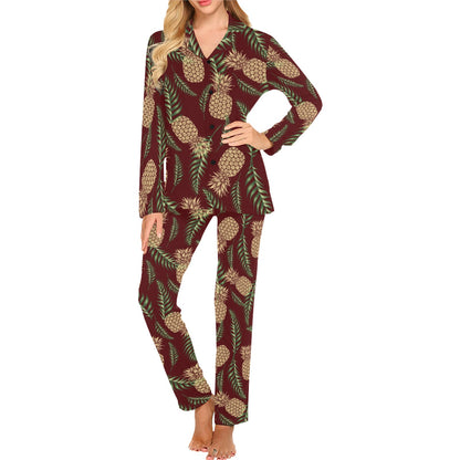 Pineapple Pattern Print Design PP013 Women's Long Pajama Set