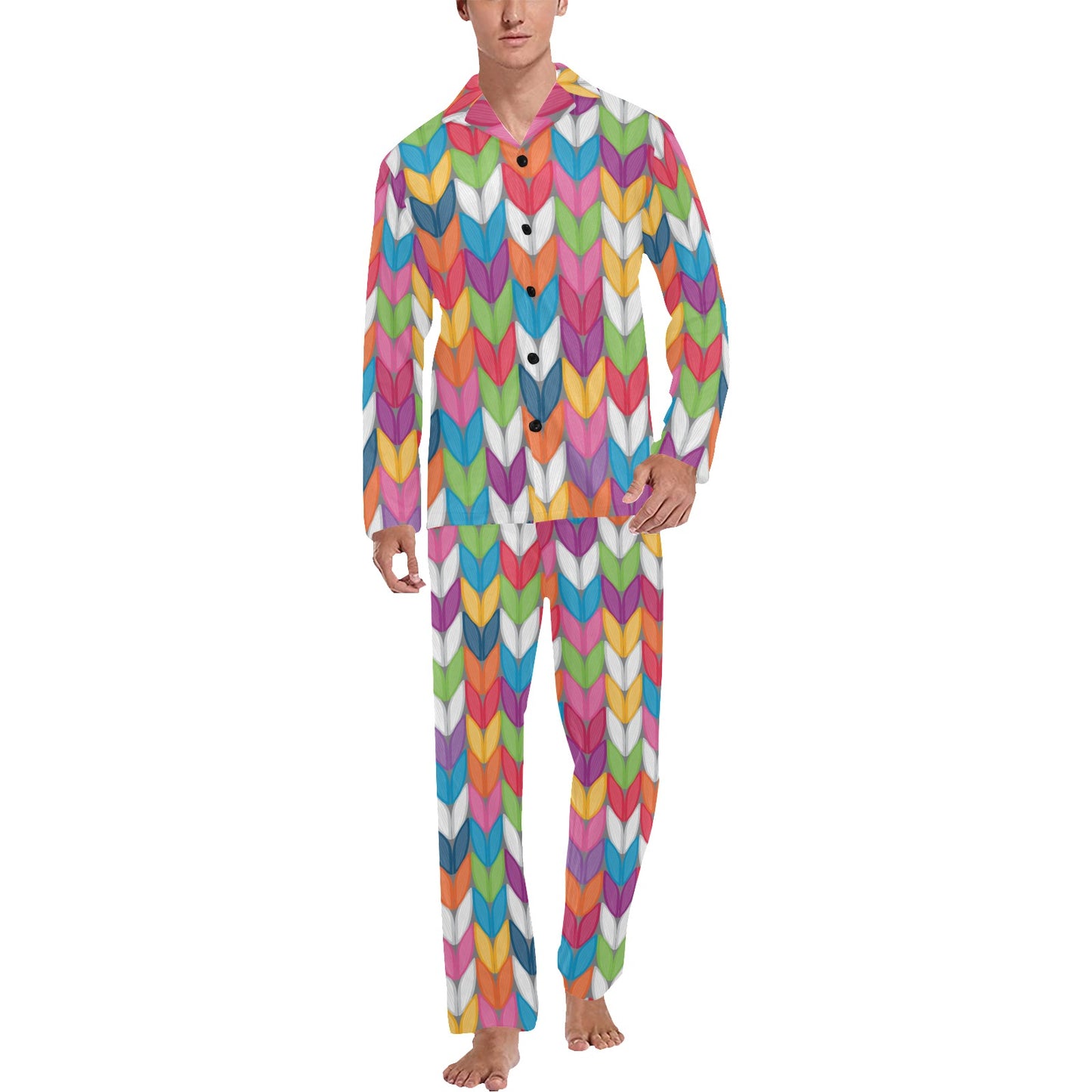 Knit Pattern Print Design 01 Men's Long Pajama Set