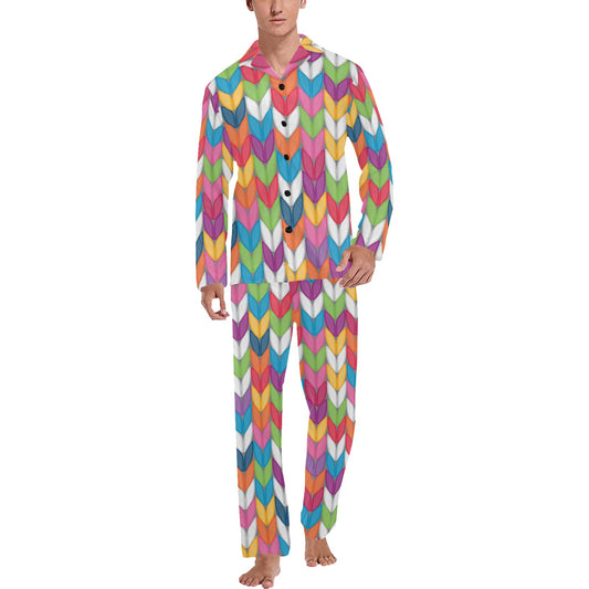 Knit Pattern Print Design 01 Men's Long Pajama Set