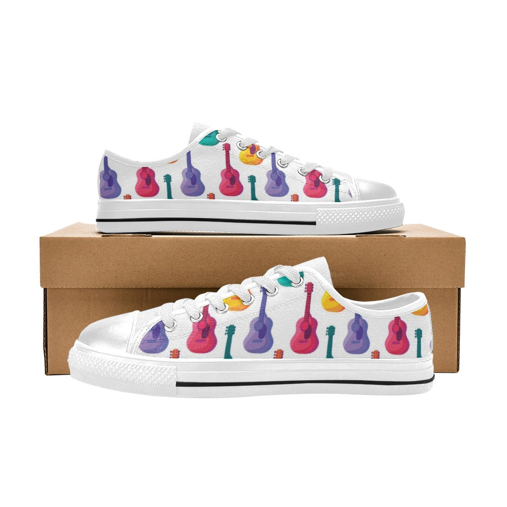 Acoustic Guitar Print Design LKS406 Women's White Low Top Shoes