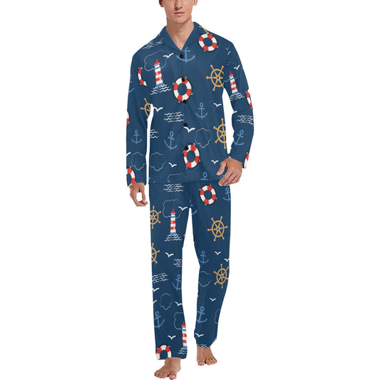 Nautical Pattern Print Design A06 Men's Long Pajama Set