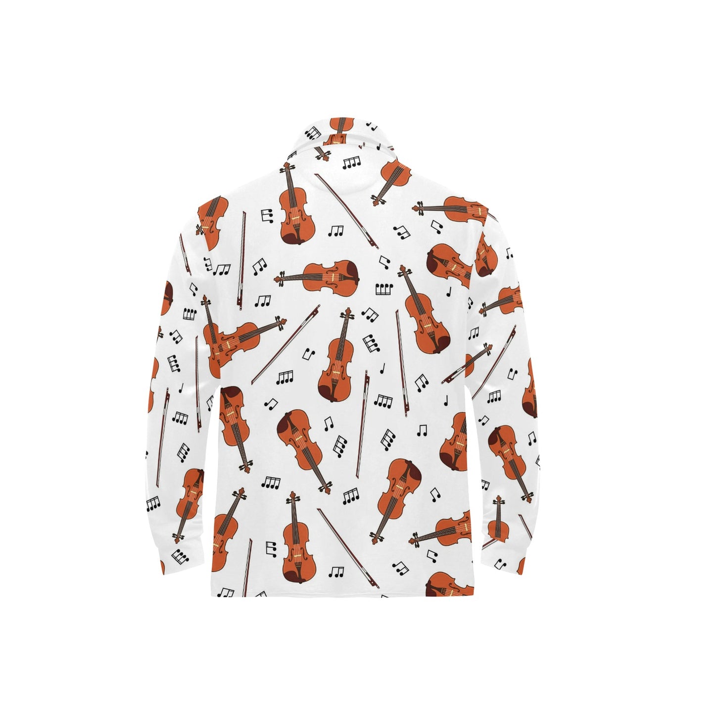 Violin Pattern Print Design 02 Long Sleeve Polo Shirt For Men's