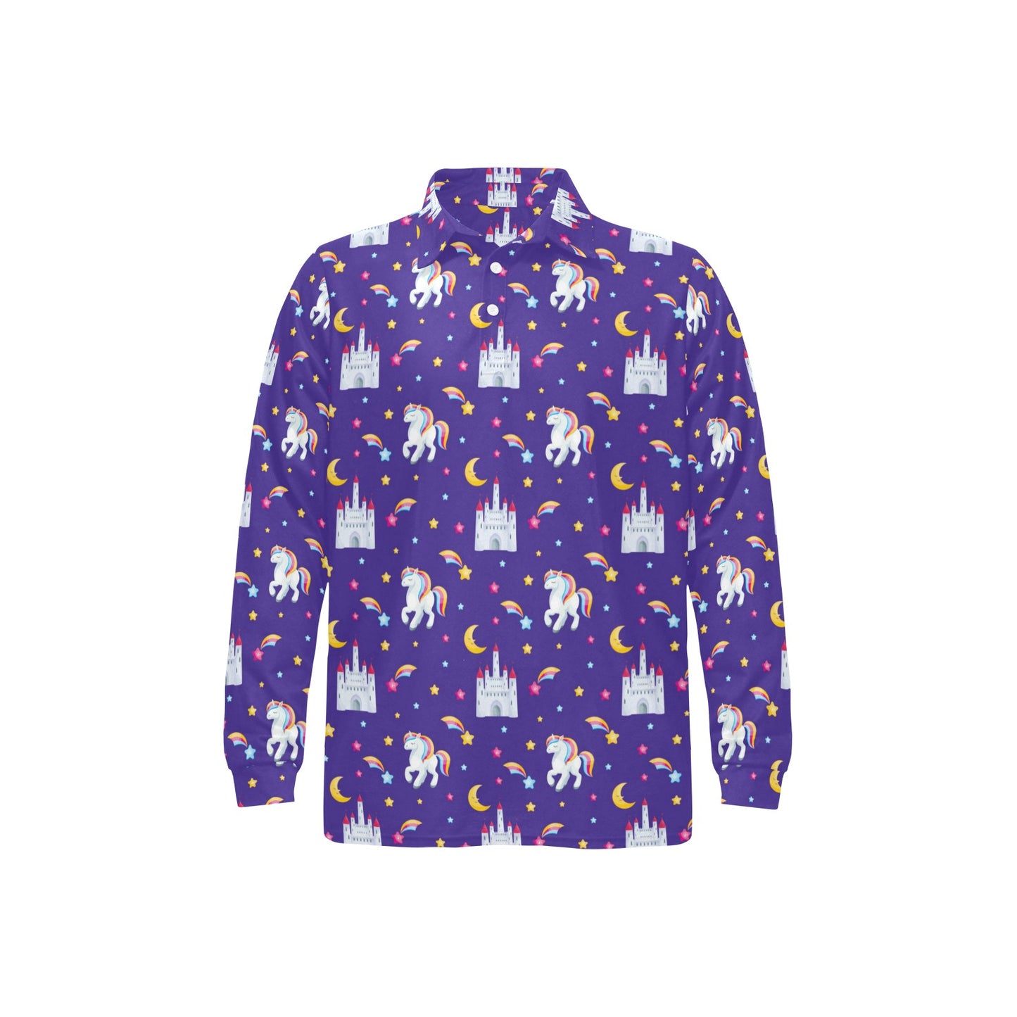 Unicorn Casttle Long Sleeve Polo Shirt For Men's