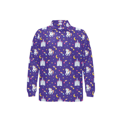 Unicorn Casttle Long Sleeve Polo Shirt For Men's