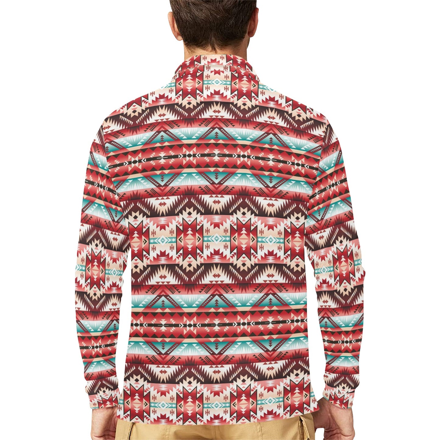 Aztec Western Style Print Pattern Long Sleeve Polo Shirt For Men's