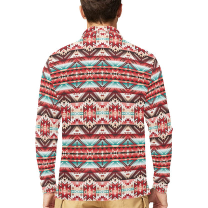 Aztec Western Style Print Pattern Long Sleeve Polo Shirt For Men's