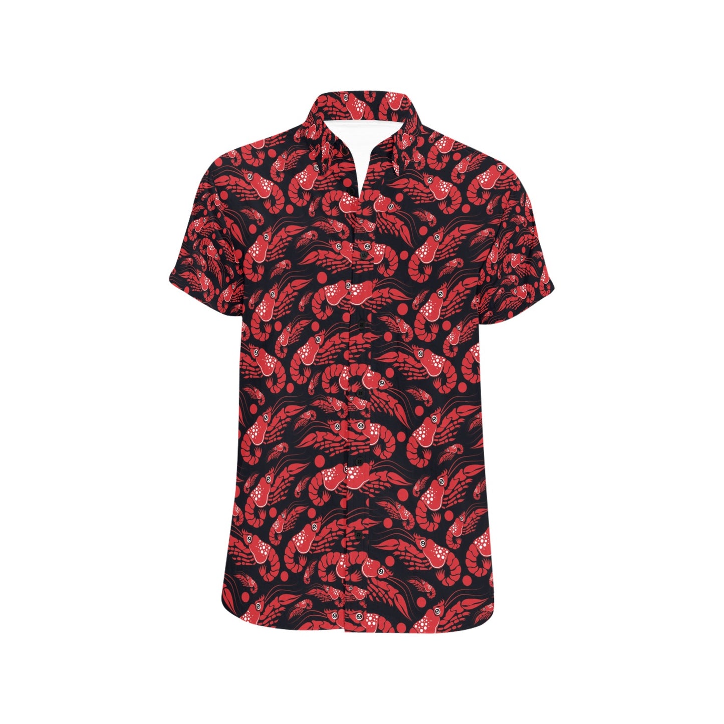 Shrimp Print Design LKS303 Men Short Sleeve Button Up Shirt