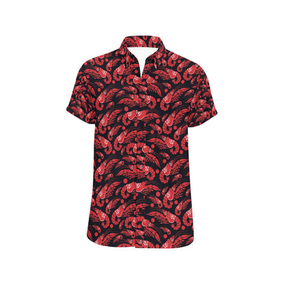 Shrimp Print Design LKS303 Men Short Sleeve Button Up Shirt